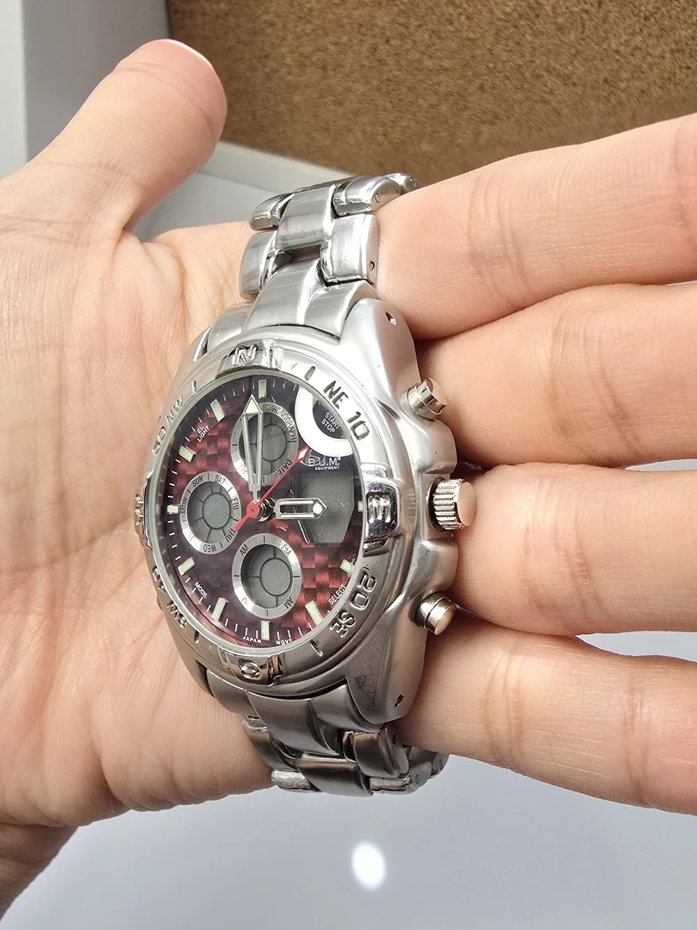 B.U.M. Equipment Men's Chronograph Silver & Red Watch